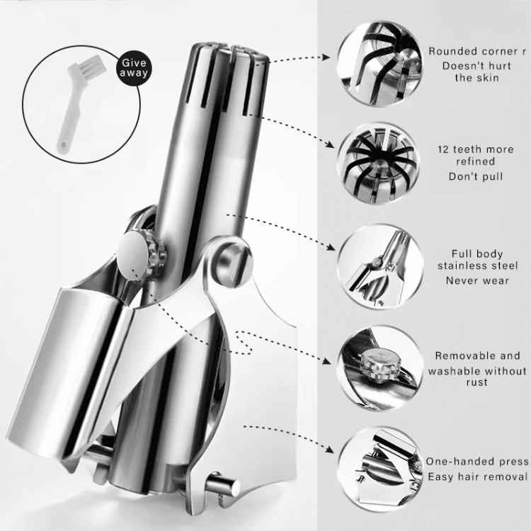 Premium Stainless Steel Manual Nose Hair Trimmer – Painless, Battery-Free, Washable & Portable Ear & Nose Grooming Clipper Tool for Men & Women_img_3