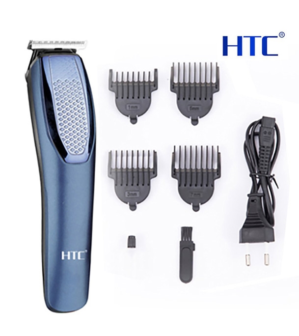 HTC AT-1210 Rechargeable Cordless Beard & Hair Trimmer (Blue) – Dual Battery Support, 4 Clipper Attachments & 45-Min Runtime Grooming Kit_img_3