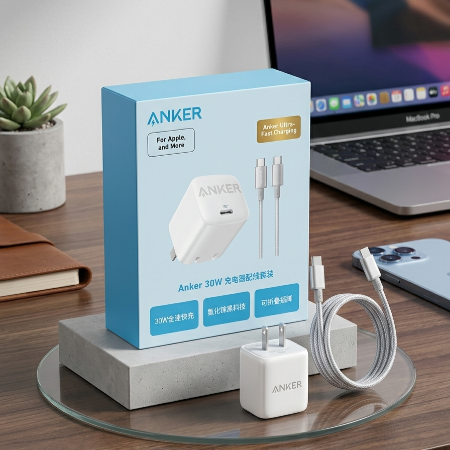 Anker 30W Fast Charger Set – Ultra-Compact Wall Adapter with USB-C to USB-C Braided Cable, Foldable Plug & GaN Technology for Apple & More_img_1