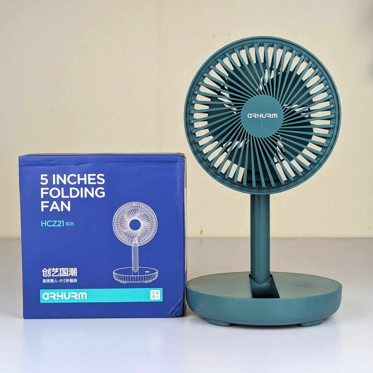 HCZ21 5-Inch Rechargeable Folding Fan (Green) – Portable Telescopic Desk Fan with 2000mAh Battery, 1.5-4 Hours Backup, Micro USB Charging & Compact Design_img_2