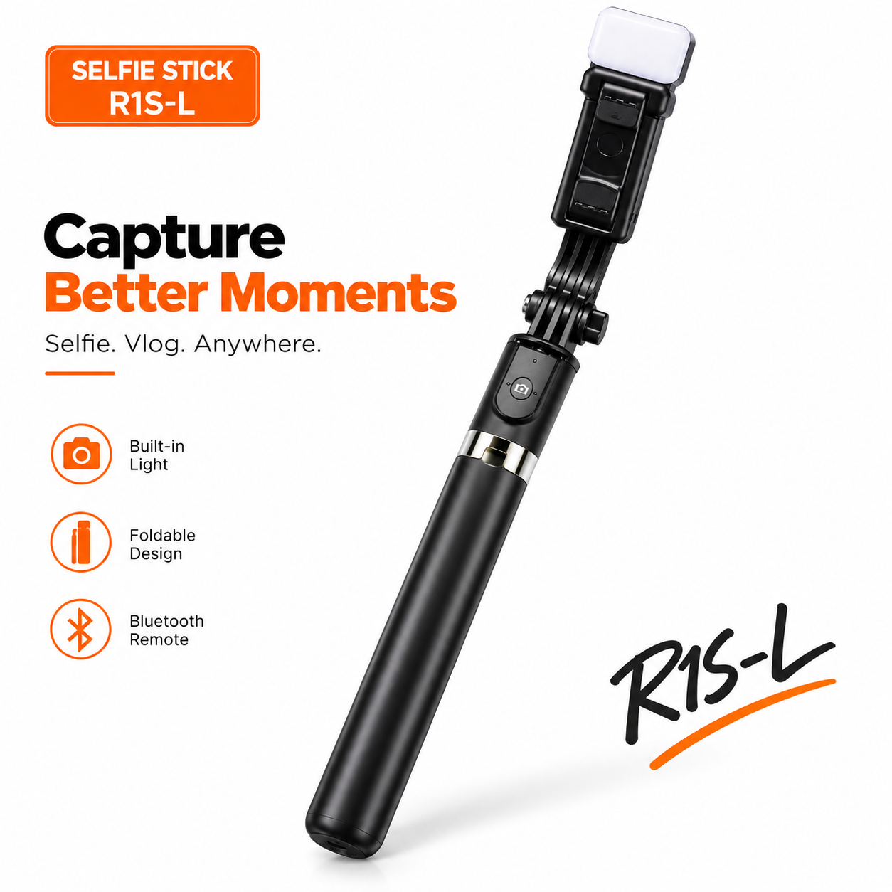 R1S-L 3-In-1 Bluetooth Selfie Stick & Tripod Stand – Extendable Monopod with Rechargeable Fill Light & 10M Wireless Remote for Smartphones & Vlogging_img_1