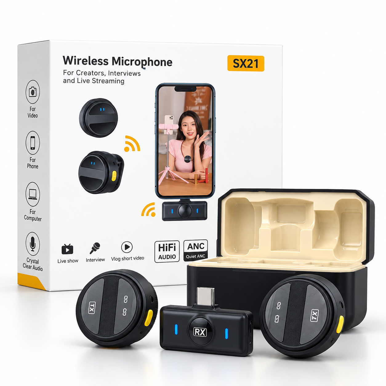 SX21-New 2-in-1 Wireless Lavalier Microphone – Dual Mic Setup for Crystal Clear Mobile Recording_img_7