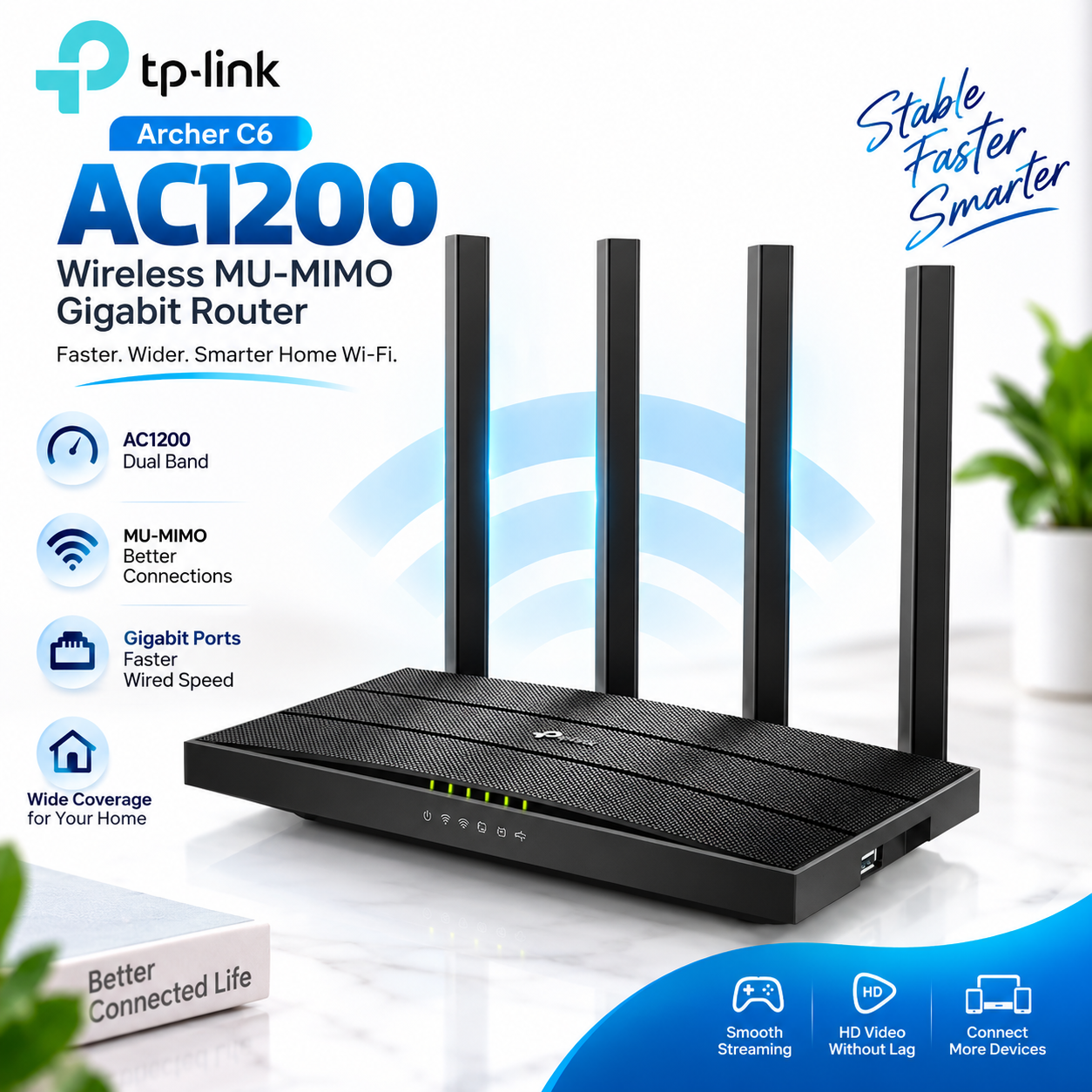 TP-Link Archer C6 AC1200 Dual-Band Gigabit Wi-Fi Router – MU-MIMO, Beamforming, Access Point Mode & OneMesh Support for Whole-Home Coverage_img_1