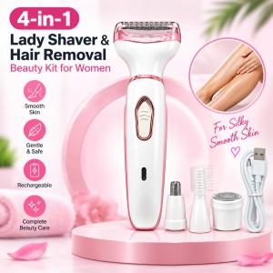 4-in-1 Rechargeable Lady Shaver & Hair Removal Beauty Kit – Painless Electric Razor, Eyebrow, Nose & Body Hair Trimmer with USB Charging & Portable Rose Gold Design_img_0