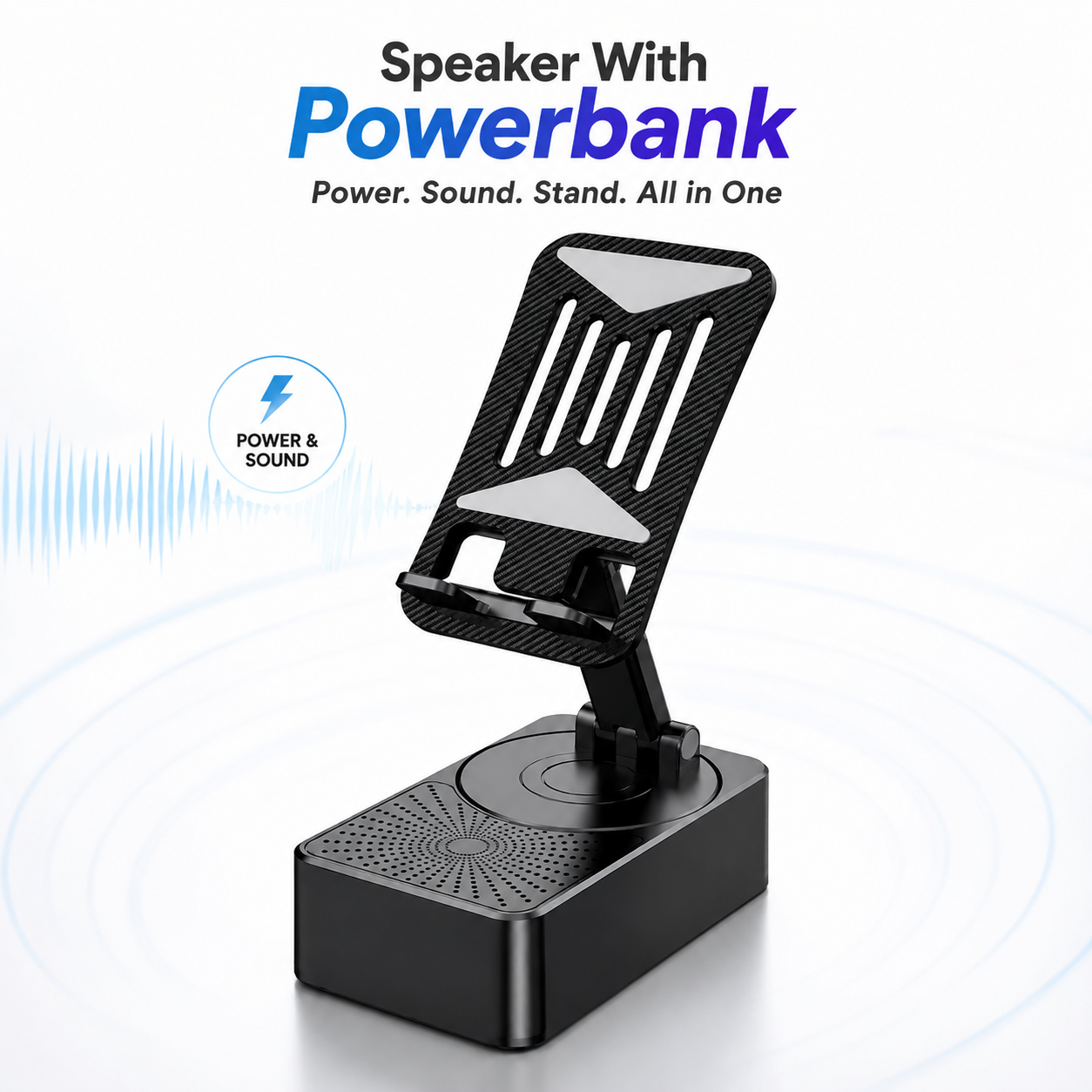 3-in-1 Foldable Mobile Phone Holder with Bluetooth Speaker – Adjustable Desktop Phone Stand, TWS 5.3 Audio, Power Bank & Portable Stand_img_1