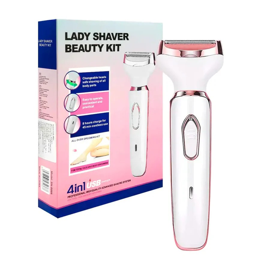 4-in-1 Rechargeable Lady Shaver & Hair Removal Beauty Kit – Painless Electric Razor, Eyebrow, Nose & Body Hair Trimmer with USB Charging & Portable Rose Gold Design_img_3