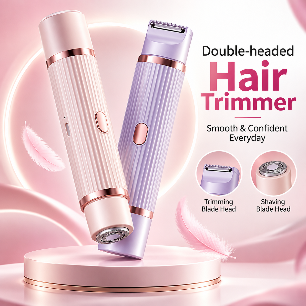 2-in-1 Multifunctional Women’s Electric Trimmer & Shaver – Painless Portable Facial, Body & Private Parts Hair Remover with USB Charging & Light Purple Design_img_1