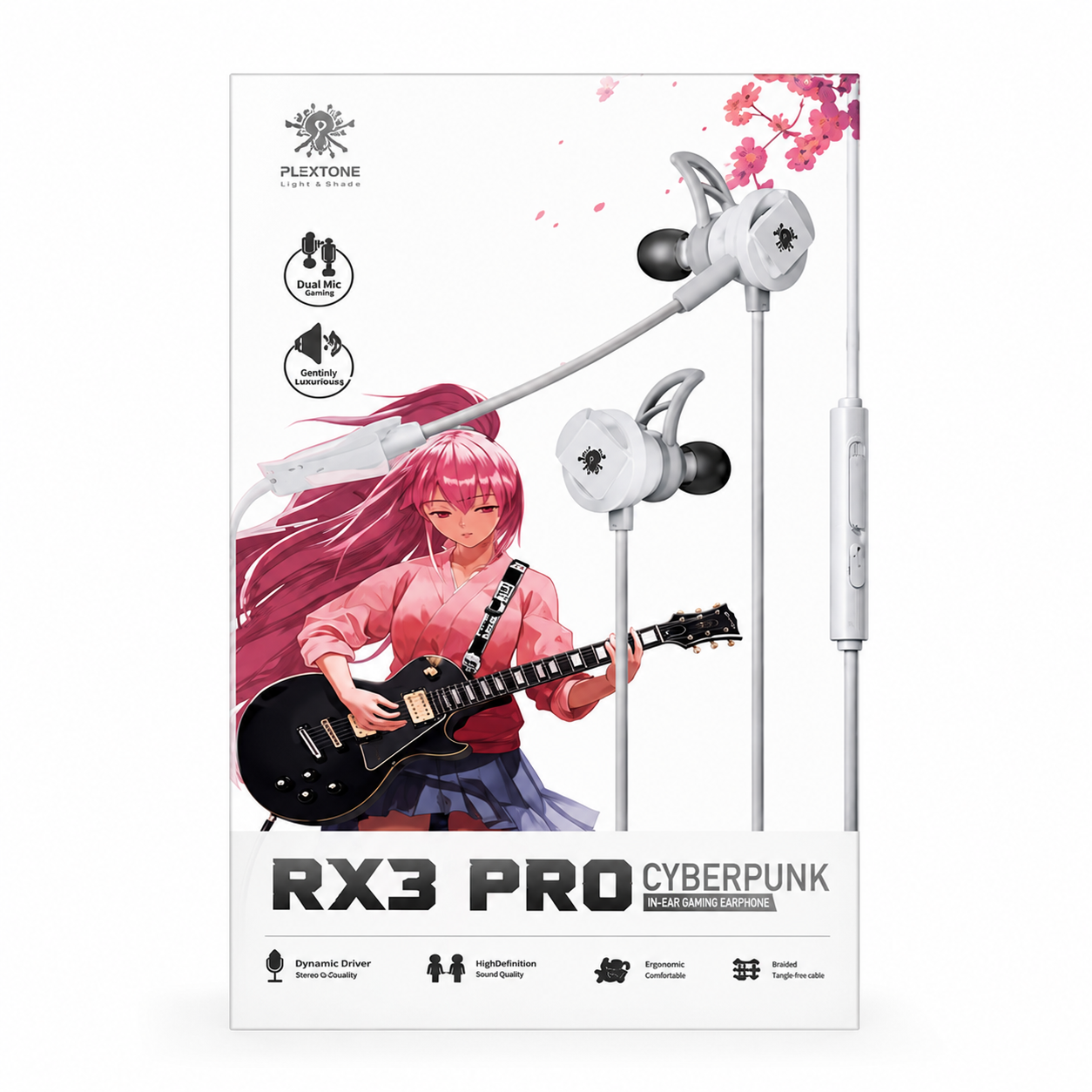 Plextone RX3 Pro Cyberpunk In-Ear Gaming Earphone – Wired Headset with Dual Microphones, Dynamic Driver Stereo Sound, Ergonomic Comfortable Fit & Tangle-Free Braided Cable_img_6