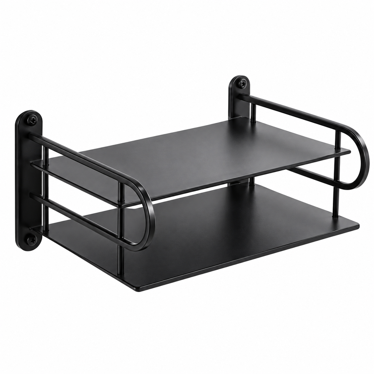 2-Layer Wall Mounted WiFi Router Stand & Storage Box – Black Aluminium Metal Set-Top Box Holder, Modem Shelf & Cable Organizer for Home and Office_img_2