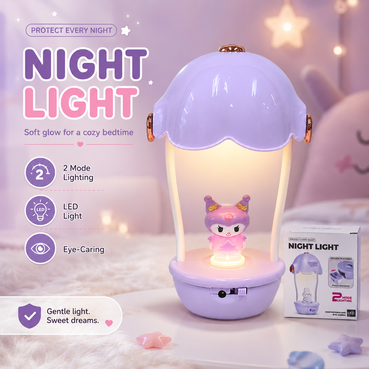 3 in 1 Mini Hot Air Balloon Night Light Desk Lamp with Pencil Sharpener – Cute Kids Study Table Decor & Showpiece_img_5