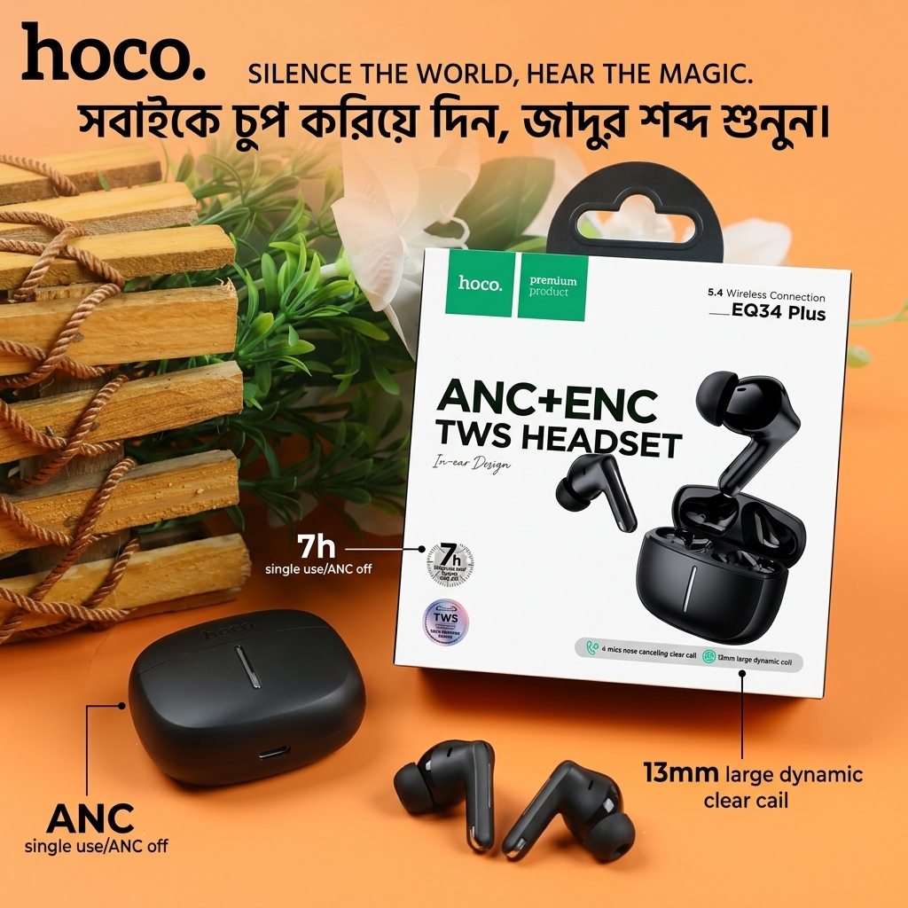Hoco EQ34 Plus True Wireless ANC+ENC Bluetooth Earbuds_img_1
