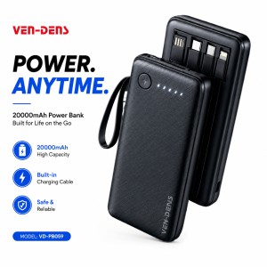 VEN-DENS VD-PB059 20000mAh Power Bank – Portable Charger with Built-in Type-C, Micro & Lightning Cables, LED Indicator & Flight-Friendly Design_img_0