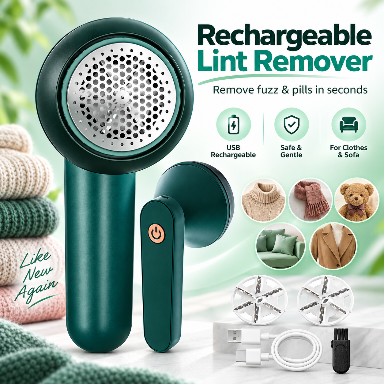 Rechargeable Fabric Shaver & Lint Remover – Electric Fuzz Trimmer with Safe Mesh Cover, USB Charging & Multi-Purpose Clothes Bobble Remover_img_1