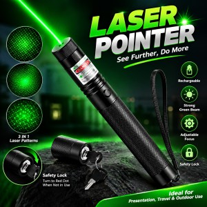Rechargeable High-Power Green Laser Pointer Light – Long Range Beam with Multi-Pattern Star Cap, Durable Metal Body for Stargazing, Camping & Signaling_img_0