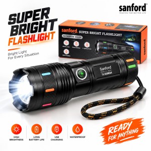 Sanford Super Bright White Laser LED Flashlight – Made in Japan High-Power Tactical Torch with 18650mAh Battery, Digital Display, Power Bank & Type-C Charging_img_0