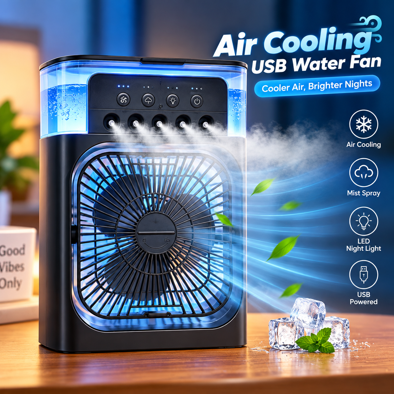 Extonic ET-C702 3-in-1 Air Cooler USB Fan – Portable Mist Fan with 600ml Water Tank, Multi-Color LED Night Light, Smart Timer & Type-C Desktop Cooling Fan_img_1