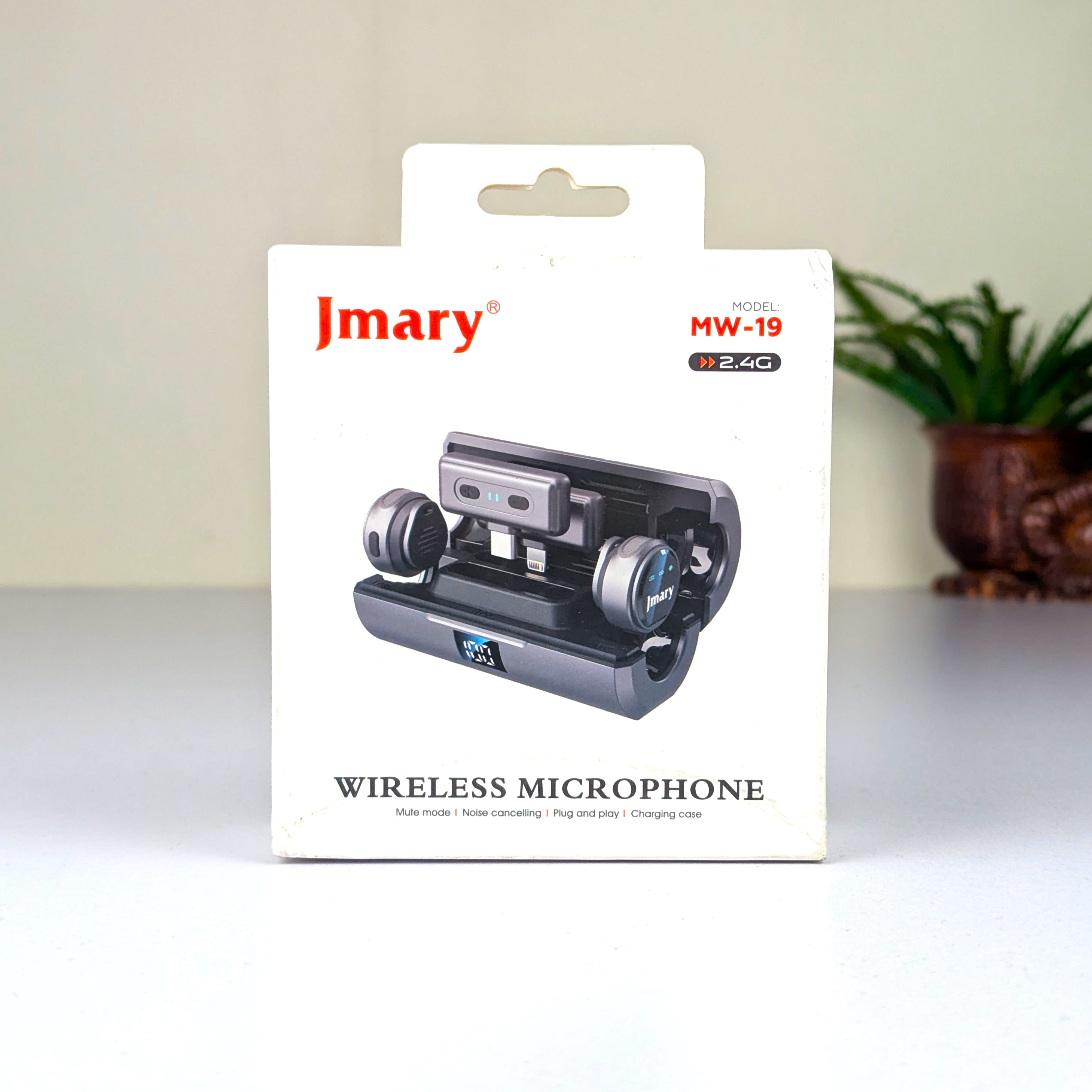 Jmary MW-19 Dual Wireless Lavalier Microphone – 2.4GHz Clip-On Mic with Smart Charging Case, Digital Display, Noise Cancellation & Mute Mode for Vlogging & Interviews_img_2