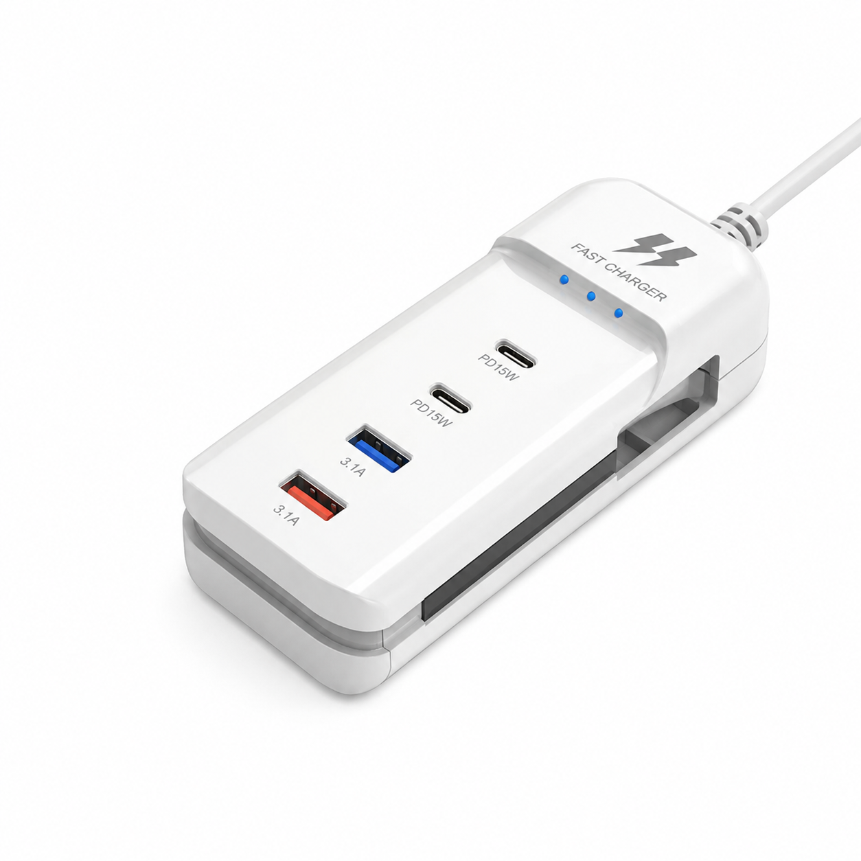 5-in-1 Multi-Functional Rack Charger 66W – Desktop Fast Charging Station with 2PD, 2USB Ports & Built-in Type-C Cable_img_3
