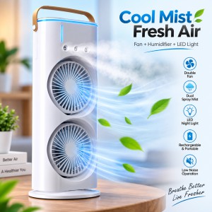 FADIUMS Rechargeable Portable Double-Ended Spray Fan with Humidifier – 600ml Water Tank, 3-Speed Cooling Fan, Built-in Multi-Color LED & USB Type-C Desktop Fan_img_0