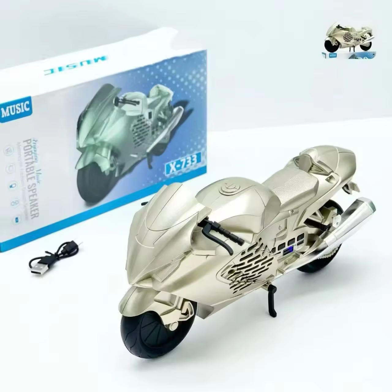 X-733 Motorcycle Shaped Portable Wireless Bluetooth Speaker – Unique Sports Bike Design, FM Radio, USB, TF Card & AUX Support_img_3