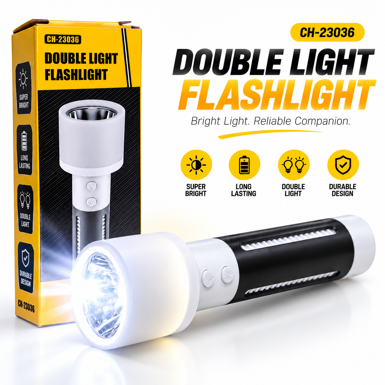 2-in-1 Rechargeable Double Light Torch & Reading Table Lamp – Multifunctional LED Flashlight & Camping Lantern with Dual Button Control & USB Charging_img_1