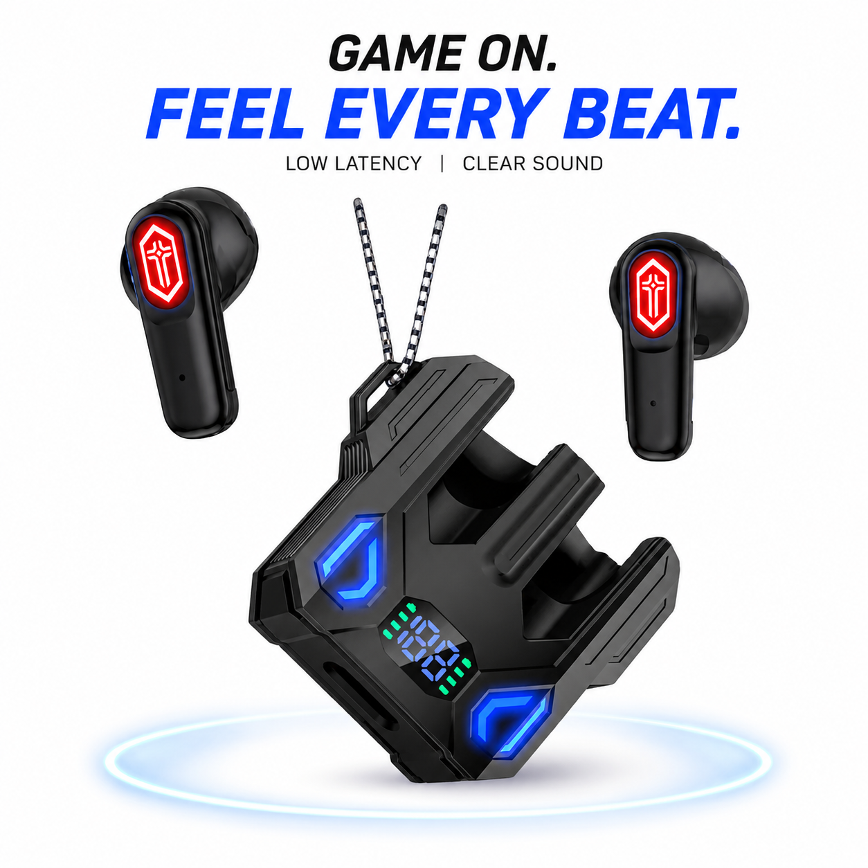 Mecha Design Gaming True Wireless Earbuds – Futuristic TWS with Low Latency Mode, Digital LED Battery Display & Rich Bass_img_1