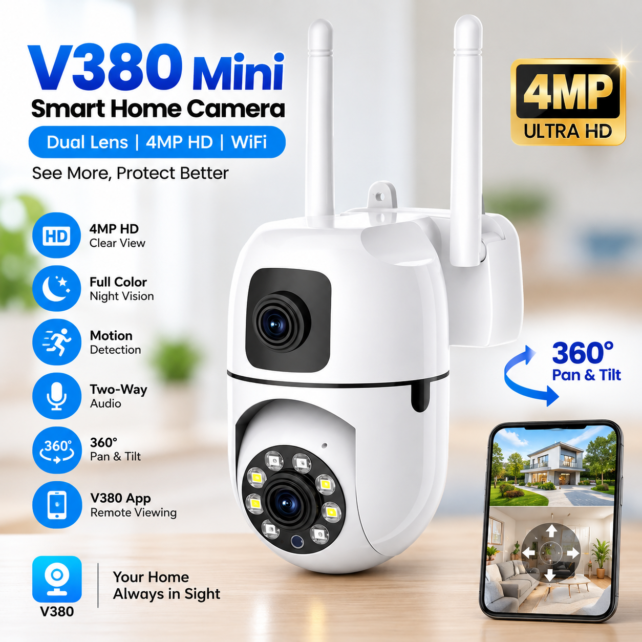 New V380 Mini Indoor PTZ Dual Lens 4MP HD Smart Home WiFi Security Camera – Baby Monitor with Night Vision, Two-Way Audio & Cloud Storage (SQ21-L)_img_1