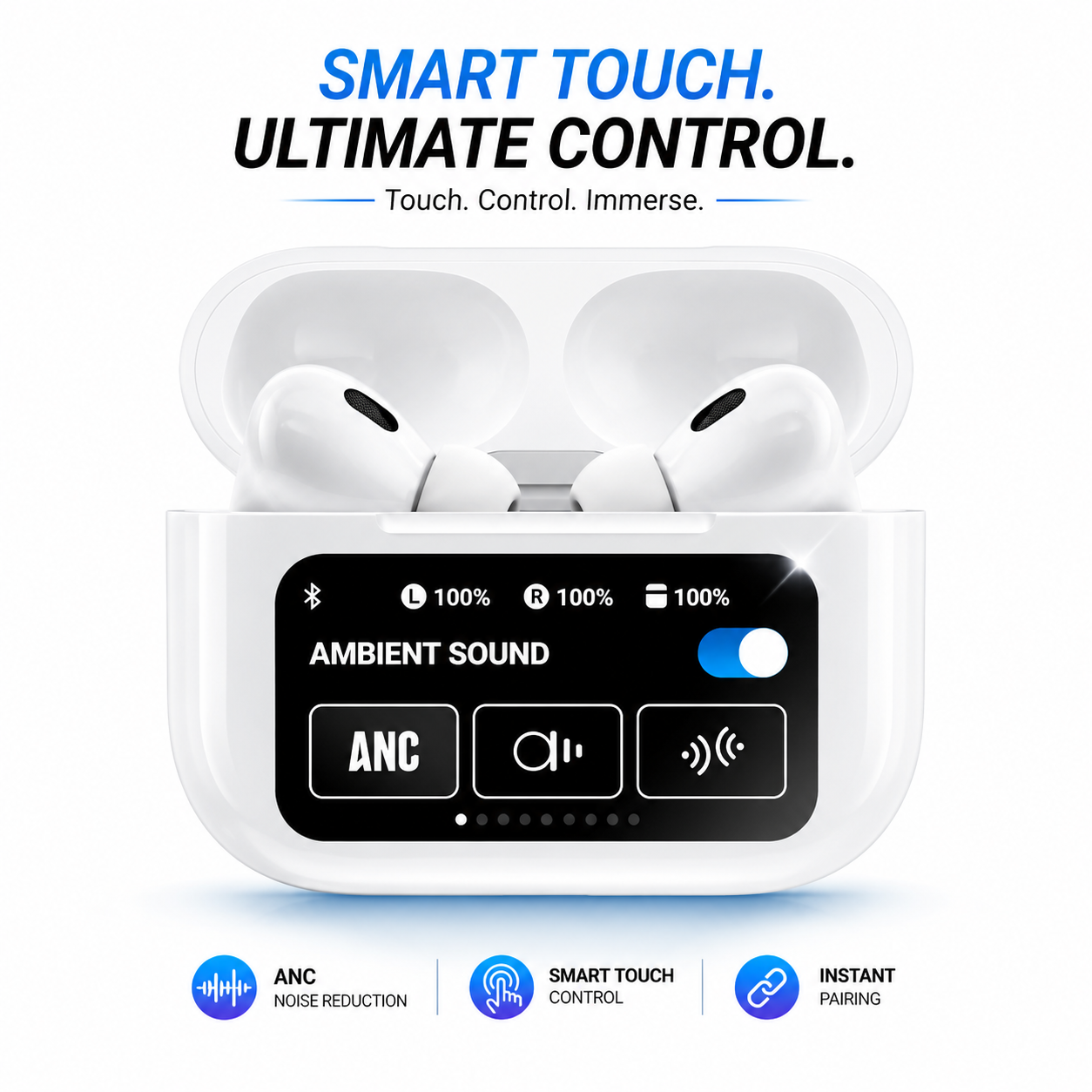 A9 Pro ANC True Wireless Earbuds – Smart Touch Screen Charging Case, Active Noise Cancellation, 13mm Drivers, GPS Location & 35H Battery_img_1