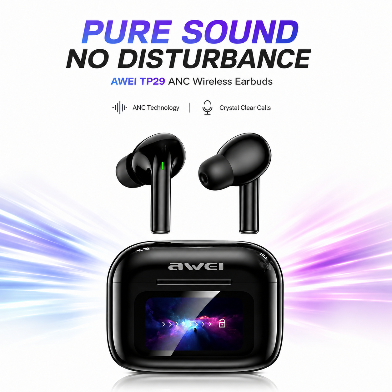 Awei TP29ANC AI Translation & ANC Wireless Earbuds – Bluetooth 6.0 Real-Time Translator Earphones with 147 Languages, 10mm Driver & LCD Touch Screen_img_1