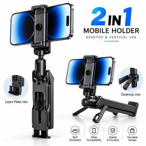Multifunctional Portable Phone Holder & Tripod – 3-in-1 Versatile Desktop Stand & Table Clamp Mount with 360° Adjustable Rotation for Travel, Live Streaming & Vlogging_img_0