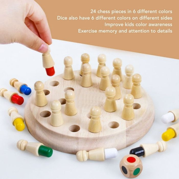 Premium Wooden Color Memory Chess with Dice Set (Wooden Color Memory Chess Board Game)_img_6