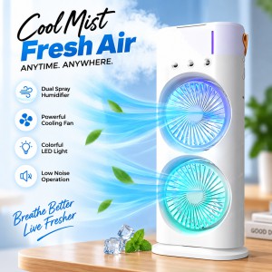 FADIUMS Portable Double-Ended Spray Fan with Humidifier – 600ml Water Tank, 3-Speed Cooling Fan, Built-in Multi-Color LED & USB Type-C Desktop Cooling Fan_img_0