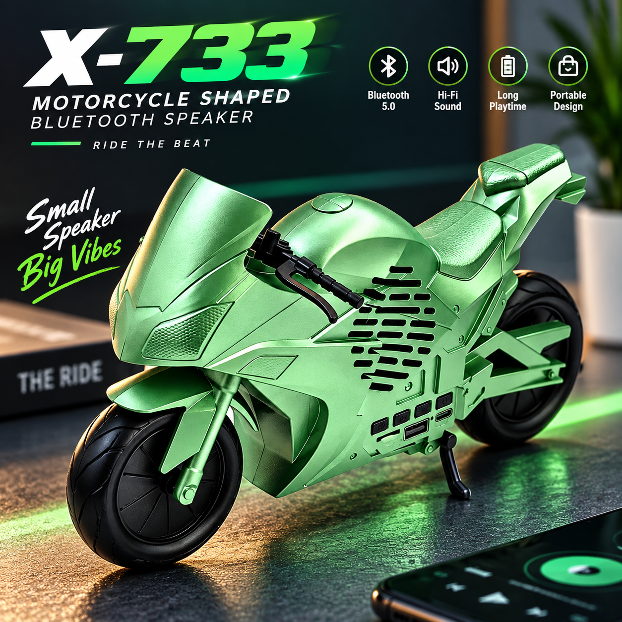 X-733 Motorcycle Shaped Portable Wireless Bluetooth Speaker – Unique Sports Bike Design, FM Radio, USB, TF Card & AUX Support_img_1