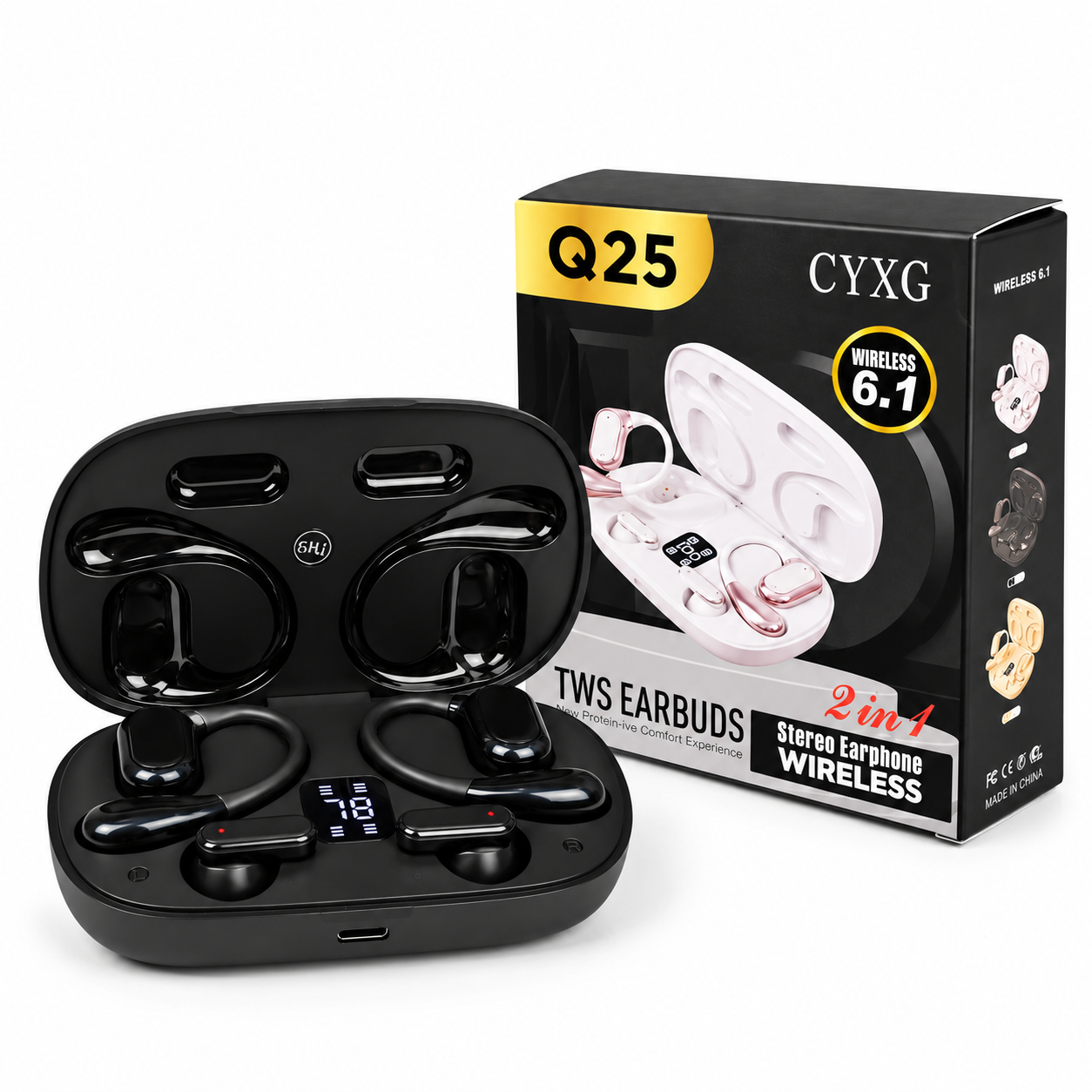 Q25 2-in-1 Couple Soft Ear Hooks TWS Wireless Earbuds – LED Digital Display_img_5