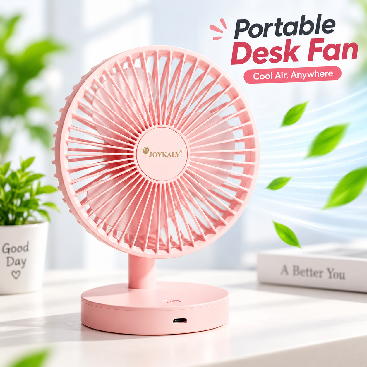 Joykaly YG-735 Rechargeable Portable Desk Fan – 2400mAh Lithium Battery, 3-8 Hours Backup, 90° Adjustable Angle, 3-Blade Cooling Fan for Home & Office_img_1