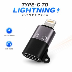 Lightning to Type-C Converter – 2-in-1 Dual Function Audio & Charging Adapter with Mic Support & Portable Keychain Design_img_0