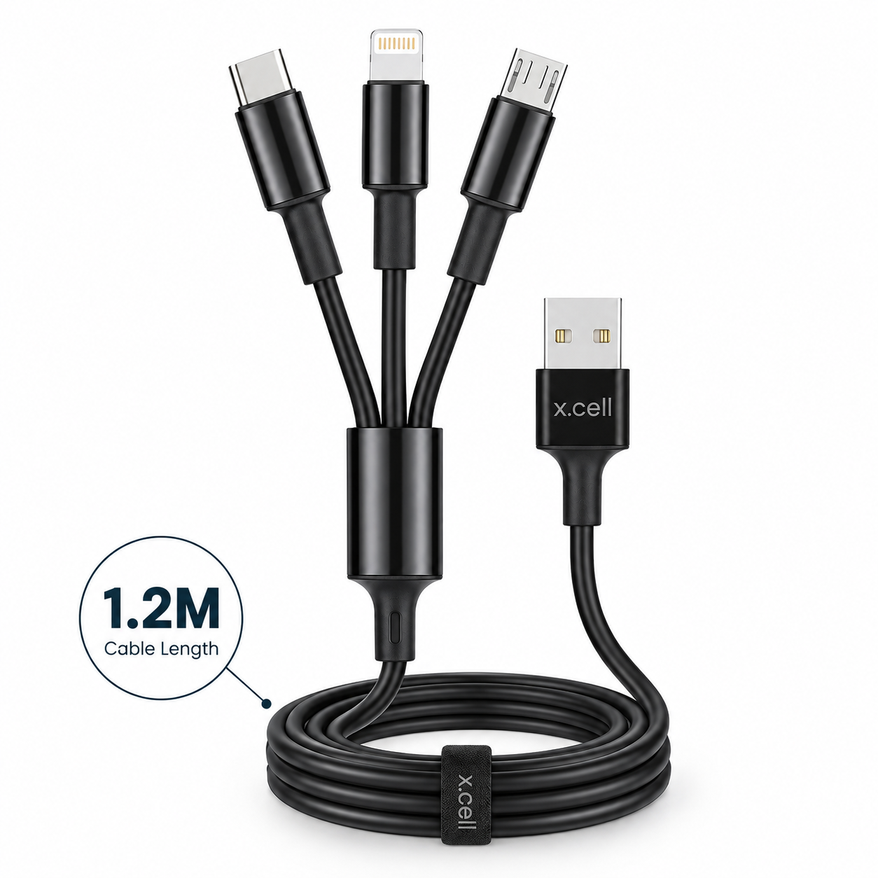 X.Cell High-Performance 3-in-1 Multi Charging Cable – 1.2M Charging Cord with USB-C, Lightning & Micro-USB Connectors for Universal Smartphones_img_3