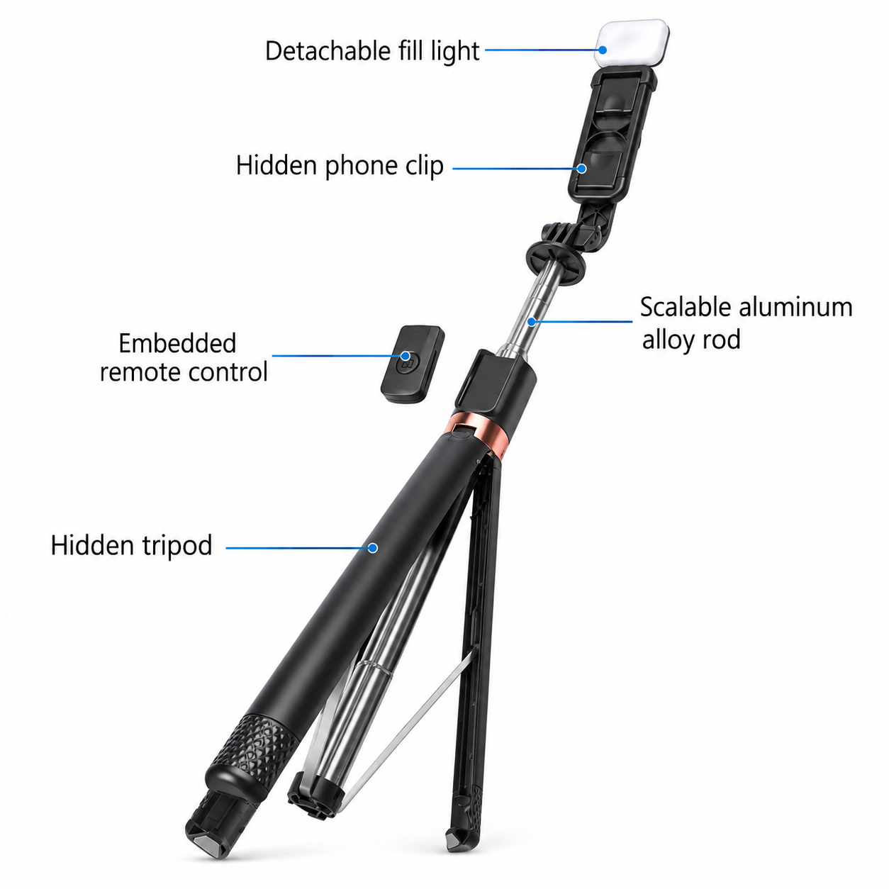 LIVE-K9 LED Selfie Stick & Live Broadcast Stand – 3-in-1 Extendable Tripod with Rechargeable Fill Light, 360° Rotation & Bluetooth Remote for Vlogging & Streaming_img_5