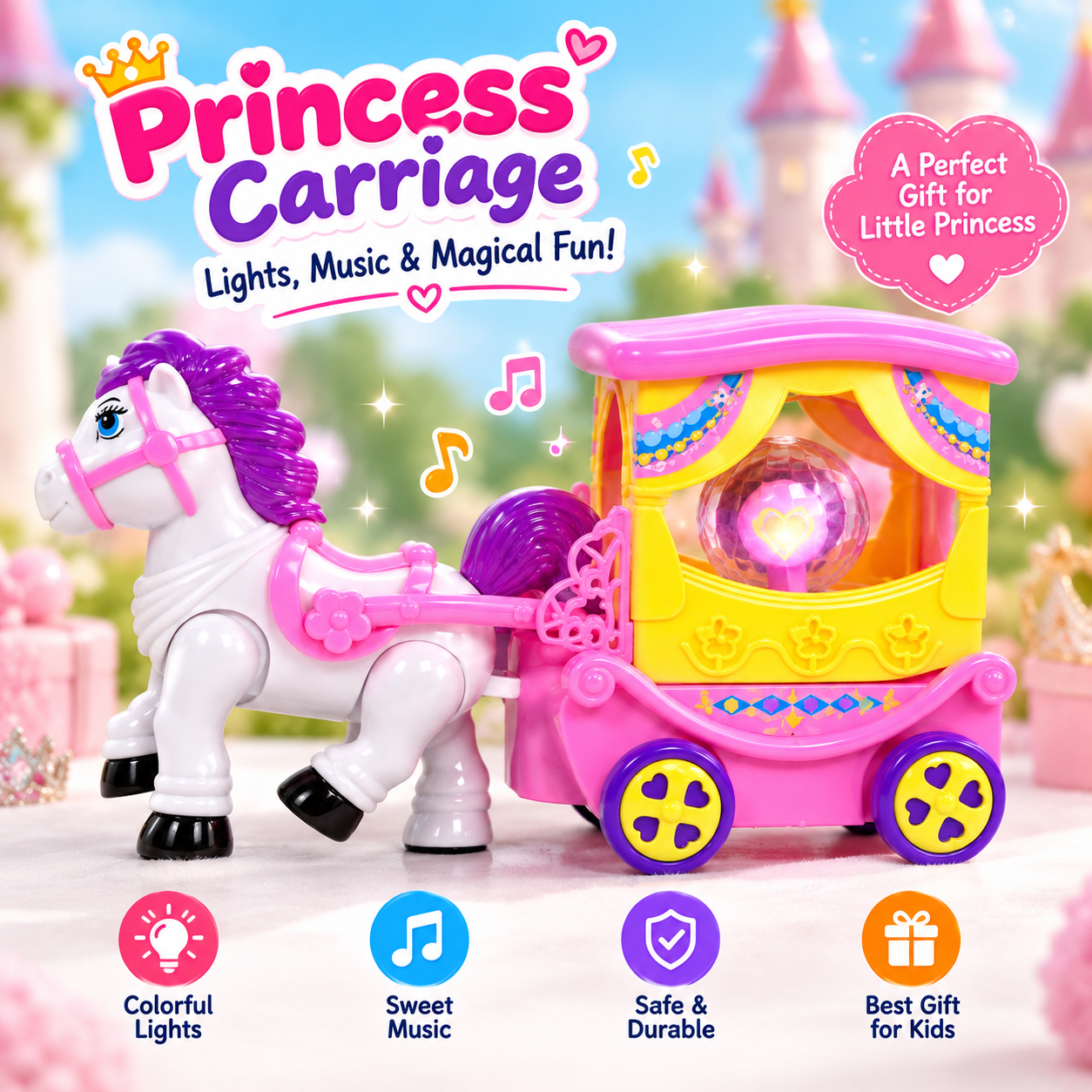 CARRIAGE Battery Operated Toy Carriage Set – Bump & Go Action Engine Toy with Flashing Lights & Sound Effects, Superior Performance Interactive Magic Wagon Toy for Kids_img_1