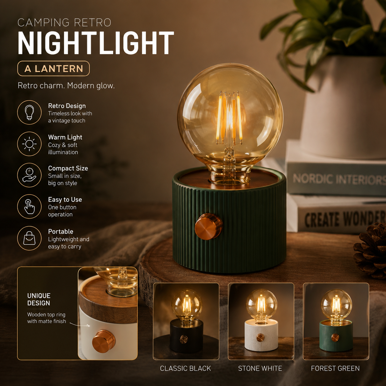 Vintage Edition LED Bulb Night Light – Rechargeable Cordless Art Classics Table Lamp with Dimmable Rotary Knob & Warm Ambient Glow for Bedroom & Home Decor_img_1
