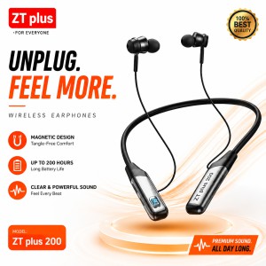 ZT Plus Wireless Neckband Headset – Bluetooth Headset with 200H Battery Backup, LED Digital Display, TF Card Slot, Fast Charging & Magnetic In-Ear Design_img_0