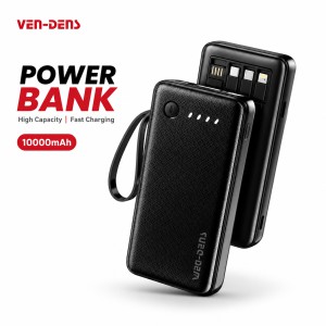 VEN-DENS 10000mAh Power Bank (VD-PB058) – Portable Charger with Built-in Type-C, Micro & Lightning Cables, Fireproof Shell & LED Indicator_img_0