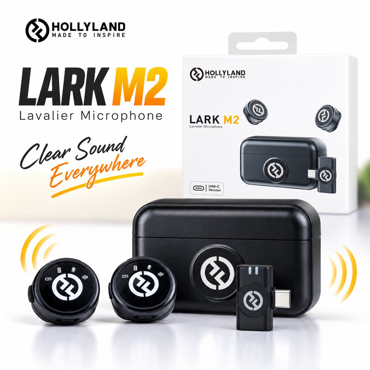 Hollyland Lark M2 Wireless Lavalier Microphone – Ultra-Compact Button-Sized Mic with Hi-Fi Sound, Environmental Noise Cancellation & Long Battery Life for Vlogging & Interviews_img_1