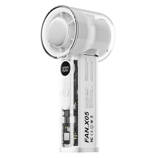 X05 Handheld High-Speed Turbo Cooling Fan – 3000mAh Battery, Ice Cooling Technology, 1-100 Stepless Speed Control, Digital LED Display & Transparent Design_img_2