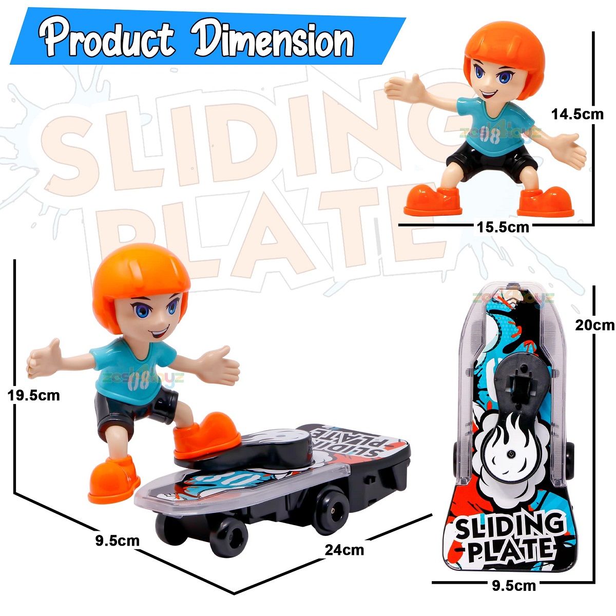 Sliding Plate Electronic Stunt Skateboard Boy Toy – Musical Action Figure with Dynamic Light Effects, 360° Stunt Movement, Battery Operated Safe Plastic Interactive Toy for Kids Age 3+_img_3