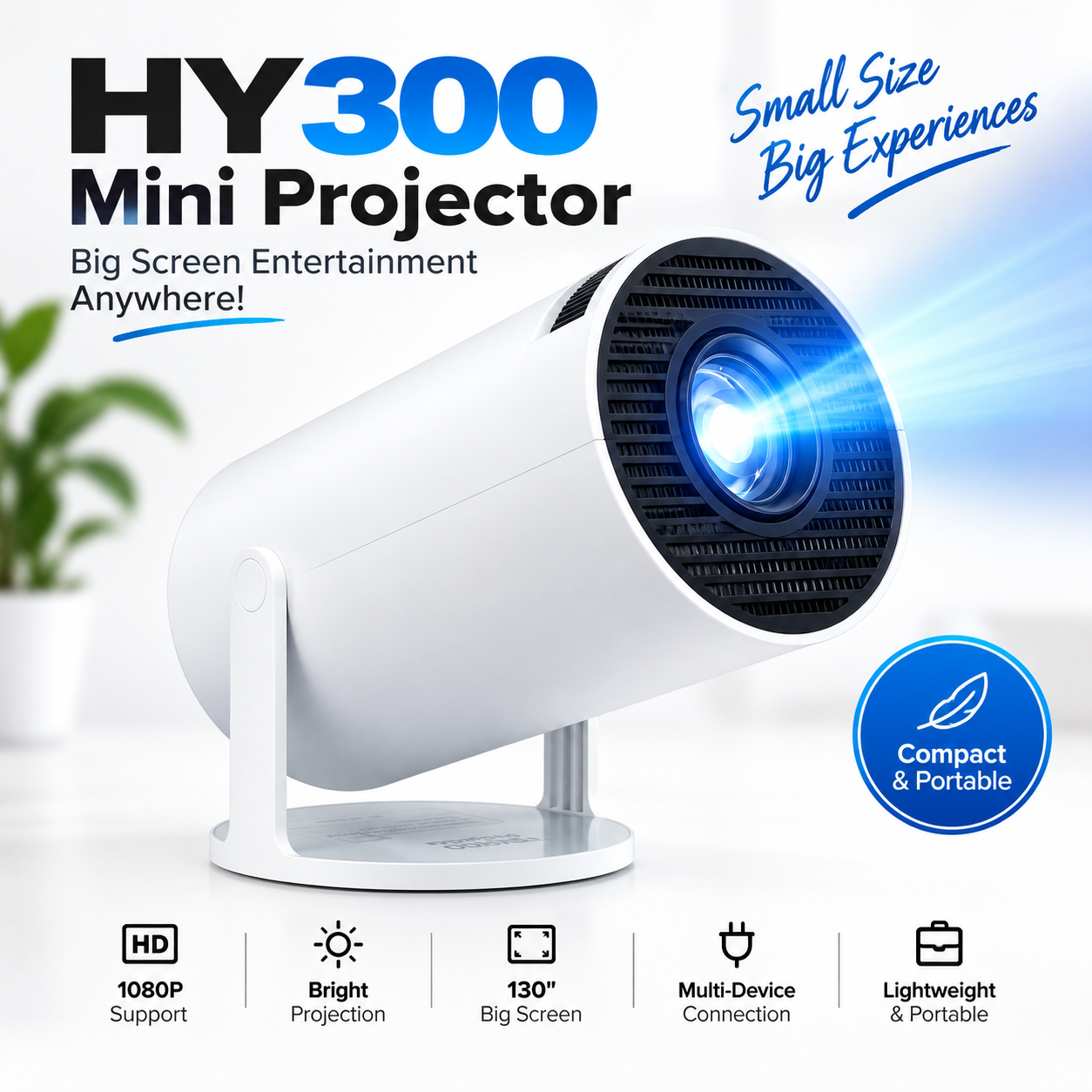 HY300 Non-Android Mini Projector – Portable Home Theater Cinema Projector with 30,000H LED Life, Big Screen Display for Movies, Gaming, Sports & Office Presentations_img_1