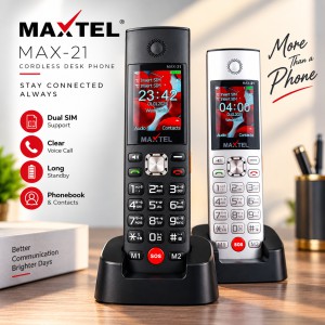 MAXTEL MAX21 Ultra Cordless Desk Phone – Dual SIM Feature Phone with 3000mAh Battery, Dock Charger, Type-C, SOS Emergency Button, Auto Call Recording & Wireless FM_img_0