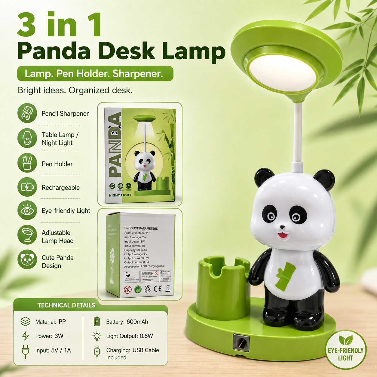 3 in 1 Panda Desk Lamp with pen holder & sharpener_img_1