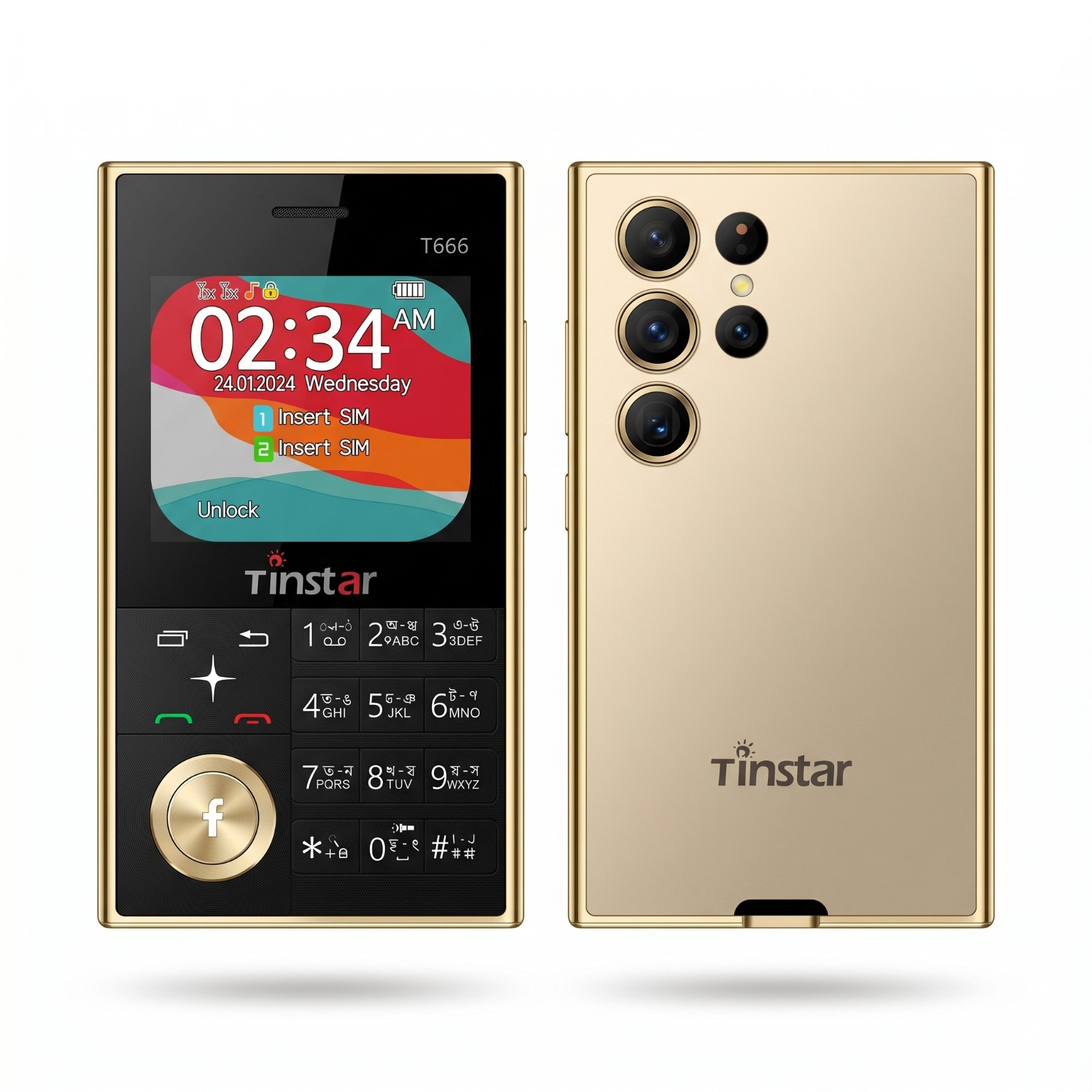 Tinstar T666 Dual sim supported Card phone Golden color_img_1