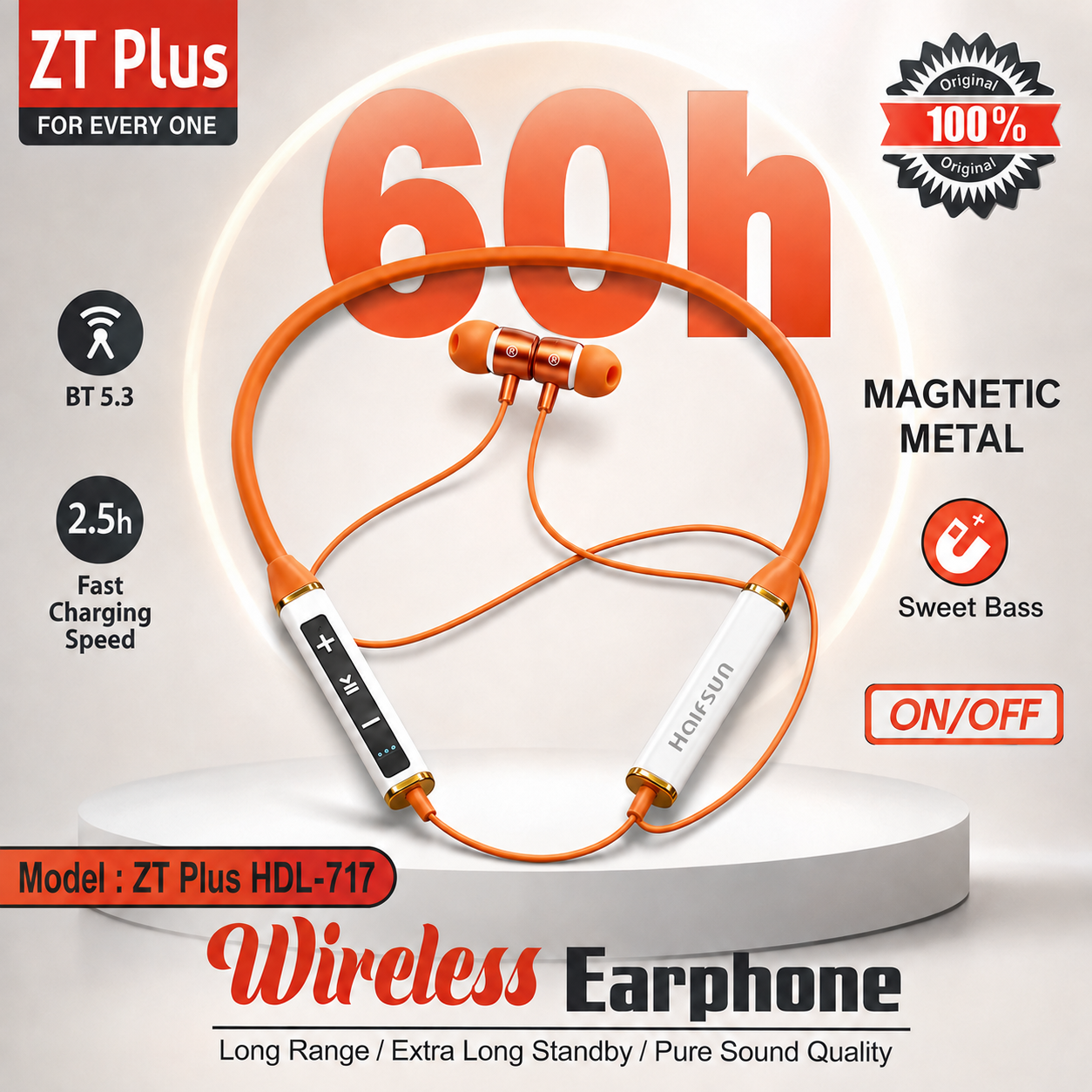 ZT Plus HDL-717 Wireless Neckband Earphone – Bluetooth 5.3 Headset with 60H Battery Life, 2.5H Fast Charging & Magnetic Metal Earbuds_img_1